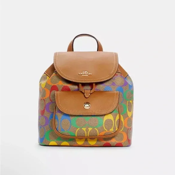 Coach Pennie Backpack 22 In Rainbow Signature - Picture 2 of 14